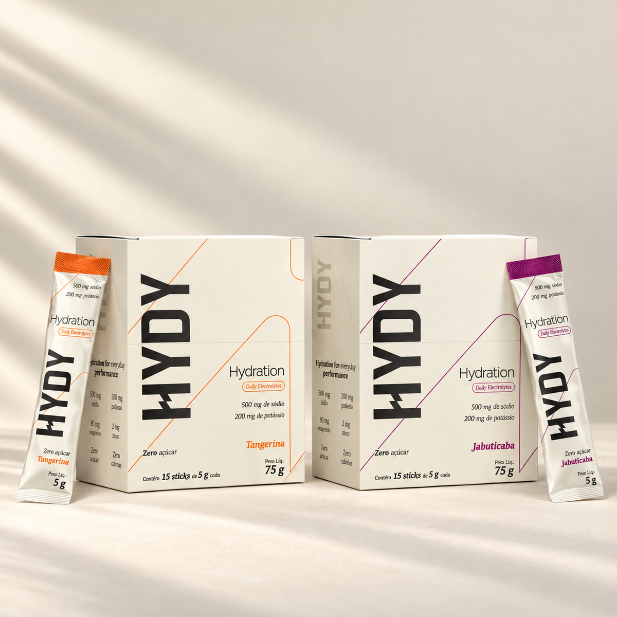HYDY Hydration Sticks Tangerina e Jabuticaba: caixas e sticks