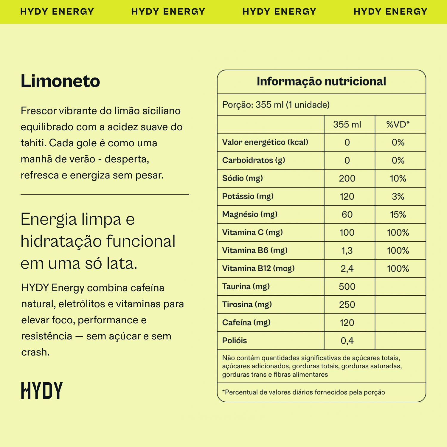 HYDY Energy Drink Limoneto - 6 latas